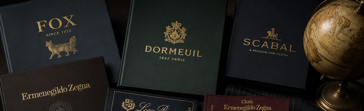 Fox Brothers・Dormeuil・Scabal のバンチブックと地球儀